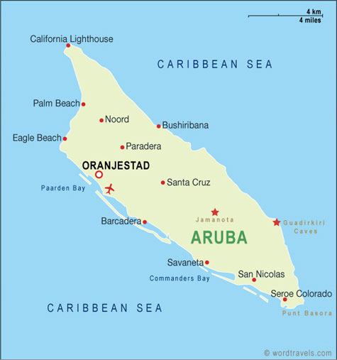 aruba carte caraibes mer